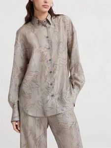 Kvinnors tvåbitar byxor Kvinnor Silk Floral Suit Elastic midja Rakt lång eller vänd krage Single Breasted Shirt Ladies Vintage Set