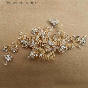 Wedding Hair Jewelry Wholesale- Crystal Bridal Hair Vine Comb Flower Headpiece Handmade Vintage Wedding Hair Jewelry Accessories Women Headwear L240402