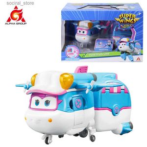 Action Toy Figures Super Wings 5 ​​Inches Transforming Lime Food Cart Inkludera matformar Robot Transformation Airplane Action Figurer Anime Kid Toy L240402