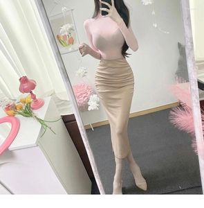 Saias pretas midi verão feminino algodão slim skia escritório lady dobra lápis dividir roupas elegantes de trabalho