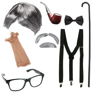 Party Supplies PESENAR Elderly Clothing Wigs Canes Glasses Artificial Eyebrows Beards Straps Bows Suitable For Grandpa Role-playing