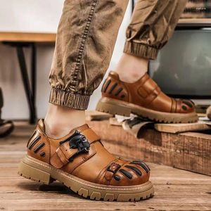 Casual Shoes Loafers For Men äkta läderskalle Punk Boots Fashion Dockside Boat Platform Driving Oxfords Tooling Boot