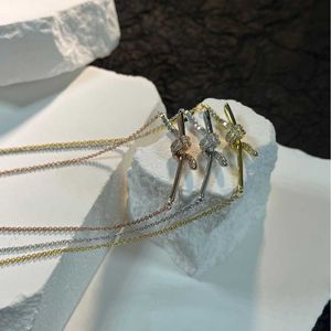 Designer Brand Tiffays Classic Butterfly Knot Necklace with Diamonds Light Luxury Design Small and Unique Pendant Titanium Steel Lock Bone Chain