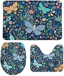 Bath Mats Colorful Butterflies With Flowers 3 Pieces Bathroom Rug Sets U-Shape Contour Mat Toilet Lid Cover Non Slip