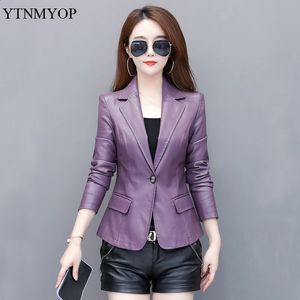 YTNMYOP Black Women Leather Jacket 2024 Spring Autumn Short Casual Blazer Leather Clothing S-5XL Work to Wear Coat 240402