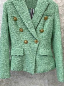 Women's Suits 2024SS Spring Autumn Luxury Women High Quality Green Double Breasted Tweed Blazer Coat For Ladies Rmsx 3.31