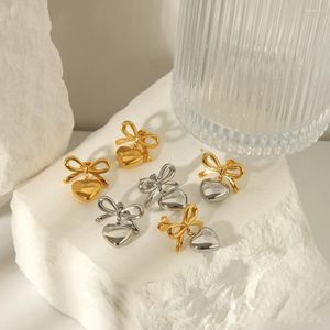 Dangle Earrings Peri'sbox French Sweet And Elegant Bow Heart Drop For Women Gold Silver Plated Double Color Waterproof Fashion Jewelry