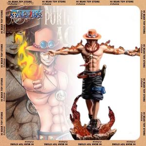 Action Toy Figures One Piece Figures Ace Anime Figur Portgas D Ace Action Figures GK Figurin 28cm PVC med lätt staty Model Decora Toys Gift L240402