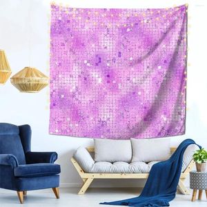 Wandteppiche Bild von Lavendel lila Retro Disco Spiegel Quadrate Wanddekorte Wandteppich mit Barb Clips Büro Geburtstag Geschenk Polyester zart