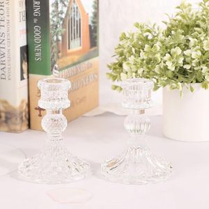 Candle Holders French Nordic Style Vintage Glass Clear Candlestick Romantic Candlelight Dinner Holder Home Wedding Decorations INS