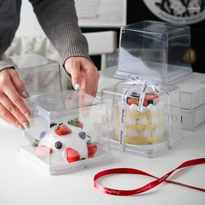 Present Wrap 10packs 4inch Cake Packaging Box Transparent desserter Mousse Pudding Cheese Slice med PVC Clear Lock för fest