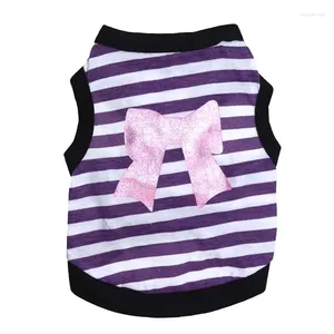 Dog Apparel Pet Clothing Sweat Cloth Horizontal Stripes Printed Bow Vest