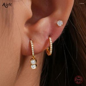 Hoop Earrings Aide 925 Sterling Silver 3pcs Set Mini Round CZ Zircon Gold Bar Stub For Women Minimalist Jewelry Party Gift Trend