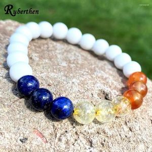 Strand Ruberthen 8 mm Beyaz Kabuk Boncuklar Carnelian Citrine Lapis Lazuli Bilezik Tasarımı 3 Çakra Enerji Koruma Bileği Mala