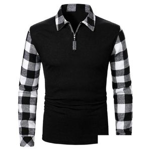 Men'S Casual Shirts Mens Men Plover Shirt 2022 Turn-Down Collar Long Sleeve Fashion Streetwear Plaid Splicing Knitted T-Shirts For Sp Dhep3