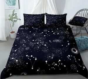 Sängkläder set stjärnor set natt himmel säng linne barn tjej pojke täcke täcker mörkblå hem textiler galax sängkläder män kvinnor