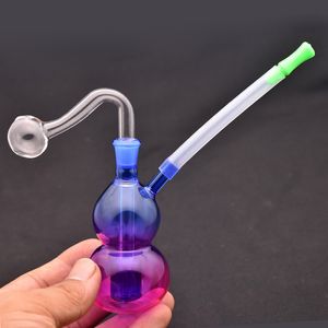 Easy To Carry Mini Colorful Glass Oil Burner Bong Small Bubbler Smoking Water Pipe Best Promotional Product Honeycomb Recycler Ash Catcher Bong with Male Oil Adapter