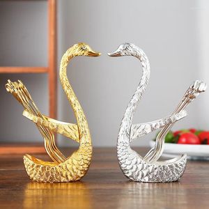 Spoons Europäischer und amerikanischer Zinklegierung Kaffee Löffel Feder Swan Form Gold Silber Finish Metall Exquisite Tischgeschirr Speicher