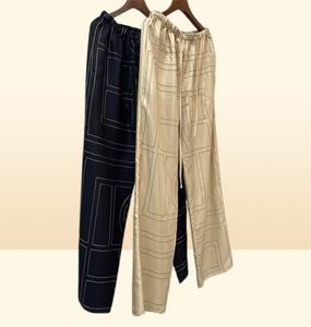 Tome Pants Spring Fall Summer 100 Silk Logo Brodery Casual Drawstring Nighty Wide Leg Oversize Casual Style4572400