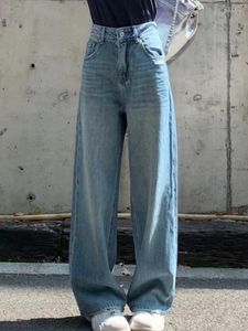 Kvinnors jeans för kvinnor koreanska mode vintage rak byxor vinter 2024 hög midja