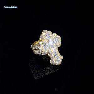 Atacado Real Gold VVs Moissanite Ring Hip Hop Style Iced Out Baguette Cut Diamond 10k 14k 18k Ring Fine for Men Women