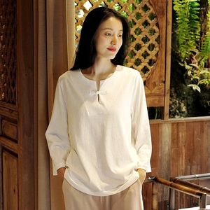 Kvinnors T -skjortor Retro Women Shirt Cotton O Neck 2024 Summer Three Quarter Sleeve Solid Color Fashion Lady Basic Topps Female Yoyikamomo