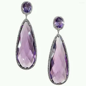 Brincos dangle Huitan Pear Purple Cubic Zirconia Drop Charming Ear Acessórios para mulheres Presente de jóias para festas de casamento lindas