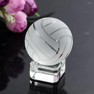 Dekorativa figurer Crystal Volleyball Paperweight Glass Sport Ball Fan Gift Collectible Sphere Display Bas Stand Holder