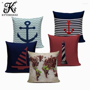 Pillow Vintage Covers Marine Style Hand Painted Ship Almofadas 45Cmx45Cm Square Home Decor 1 Side Printing Outdoor Pillows