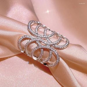 Anelli a grappolo in 925 Wedding Silver Long Vine Grace for Women Light Luxury Diamonds intarsia