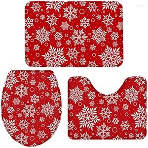 Tappetini da bagno tappeti da bagno da 3 pezzi Set tappetino natalizio di fiocco di neve rossa texture ultra morbida non slip contorno coperchio coperchio f f