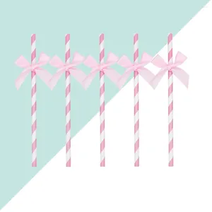 Disposable Cups Straws 30Pcs Creative Bowknot Design Paper Exquisite Bow-tie Birthday Cake Ornaments (Pink)