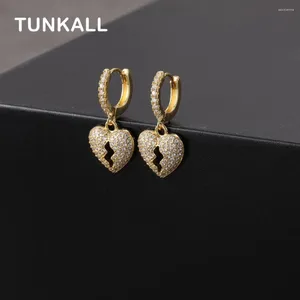 Dangle Earrings Heart Shape Hip Hop Zircon Brass Bling Iced Out Drop Fashion Jewelry for PartyE020