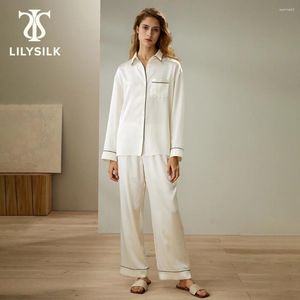 ملابس المنزل Lilysilk Silk Women's Pajama Set 22 Momme Contraving Piping Button-Up كامل الطول ملابس النوم للنوم