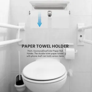 Liquid Soap Dispenser Double Toilet Paper Holder With Phone Shelf Dual Roll Tissue Rack