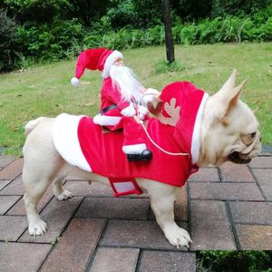 개 의류 애완 동물 의류 산타 클로스를 타고 사슴 재킷 코트 애완 동물을 타고 큰 또는 작은 201118을위한 크리스마스 의상.