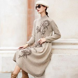 Casual Dresses Sweater Knitting Dress Women O-neck Long Sleeve Print Fashion Autumn Winter Plus Size Vestidos Femme