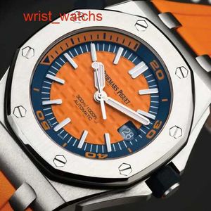 AP Racing Arms Watch Royal Oak Offshore Serie 15710st Precision Stahl Viertel Orange Platte Back Transparent Herren Mode Freizeit Business Sports Diving Watch