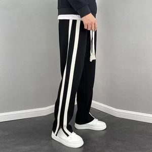 2023 Spring and Summer Fashion Hong Kong Style Split Wide Leg Casual Loose Brand Sports Straight Sleeve Mens Pants 240326