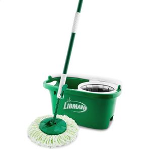 Libman Spin Mop e Bucket, tudo em um kit com cabeça de esfregar de microfibra premium e balde de polipropileno 240329