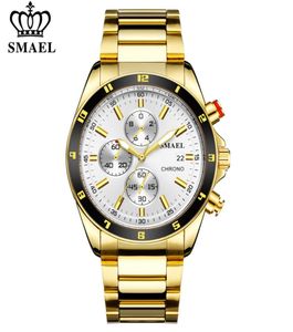 SMAEL CLASSICS GOLD CRONOGRAFIO MENS ASSISTIR BUSINÁRIOS À prova d'água de aço inoxidável Brand Relógio de relógio de relógio de relógio de relógio