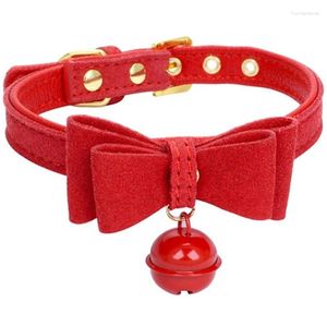 Hundhalsar Mikrofiber Bowtie Cat Collar With Safety Bell Small Medium Dogs Anti-Lost Leash Rope Necklace Chain Pet Charms Tillbehör