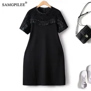 Party Dresses Elegant Casual For Women 2024 Summer Hepburn Style Lace SPICING O Neck Slim Short Sleeve Black Female Dress 4xl