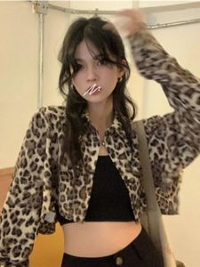 Frauenjacken japanische Frauen Vintage Harajuku Angeschnittene Mäntel Streetwear Leopard Schalten Sie Kragen Strickjacken Koreanisch y2k Ästhetische Mujer ab