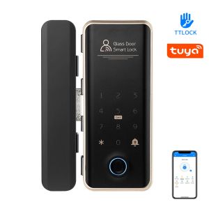 Bloquear Tuya ou aplicativo TTLOCK Smartphone Controle remoto de impressão digital Código de senha Bloqueio para porta de vidro sem moldura Porta de deslizamento Push