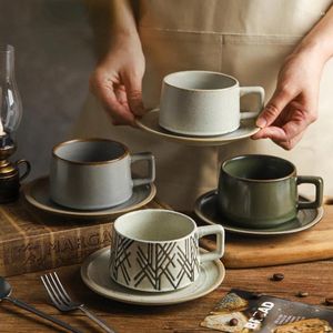 Canecas de 250 ml de cerâmica caneca japonesa xícara de café vintage e placa manusear café da manhã presente de decoração para amigos