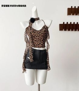 Kadın Tankları Kadın Leopard Mahsul Top Vintage Y2K Camisole korse kollu Omuz Yelek Estetik Seksi Tank 2000s Giysiler Yaz