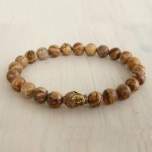 Strand Buddha Mala Beads Bracelet Yoga Meditation 8MM Nature Stone Picturejasper Stretch Bracelets Boyfriend Gifts