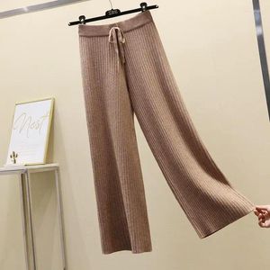 Calça feminina 2024 Drape de cintura alta ousada larga e inverno Moda de inverno