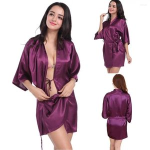 Roupas em casa Mulheres sexy cor sólida cetim quimono túnio de roupas de dormir vestido de roupas de banho